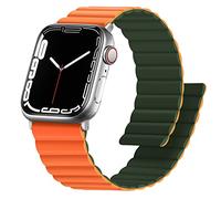Anlinser Compatible avec Bracelet Apple Watch 42mm 41mm 40mm 38mm, Bracelet Silicone Magnétique Réversible Double Face pour iWatch Série 11 10 9 8 7-1 SE (Vert/Orange)
