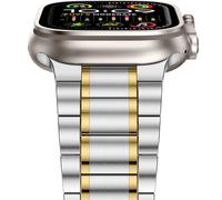 Anlinser Compatible avec Bracelet Apple Watch 49mm 46mm 45mm 44mm 42mm, Cinq Maillons Bracelets de Rechange Acier Inoxydable Métal pour iWatch Ultra 3/2/1 Série 11 10 9 8 7 6-1 SE (Argent Or)