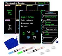 ANLIOTE Calendrier Magnétique pour Frigo - 3 en 1 Planning Semaine, Tableau Aimanté, Liste de Courses avec 3 Craies Liquides, Porte-Craies (Noir)