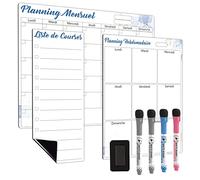 ANLIOTE Calendrier Mensuel et Hebdomadaire Magnétique pour Frigo et Petit Tableau Liste de Courses avec 4 Marqueurs et 1 Effaceur, Idéal pour Organisation des Repas, Planning Familial