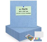 ANLIOTE Lot de 6 Tableau d'affichage en liège Feutre Mural avec 60 Punaises, 30 x 30 cm Panneaux Carrés Muraux | Maison, Bureau, École - Décoration Murale, Affichage Photos, Pense-Bête (Bleu Ciel)