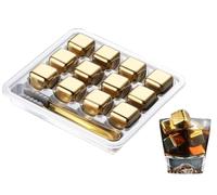 Anlising 12PCS Glaçons en Acier Inoxydable, Pierre de Whisky Acier Inox, Glacon Reutilisable Acier Inox, Metal Whiskey Stones, Ice Cube Chilling Stone, pour Vin, Vodka, Liqueur, Jus de Boisson (Or)