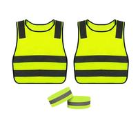 Anlising 2PCS Gilet de Sécurité pour Enfant, Gilet Jaune Enfant, avec 2 Bracelet Réfléchissant, Gilet de Sécurité Enfant, Gilet Fluo Enfant, Gilet Securite Enfant, pour Sport,Course,Vélo,École(Vert)