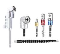 Anlising 2PCS Renvoi d'Angle Visseuse, Foret à Angle Droit d'Extension Kit, avec 3PCS Adaptateur de Douille 1/2" 3/8" 1/4"+1PC Rallonge de Foret Flexible, Porte-Adaptateur 105° (Longue + Court)