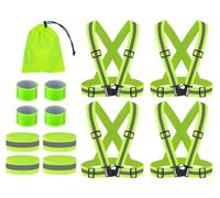 Anlising 4PCS Gilet Réfléchissant Vélo+4PCS Bracelet Réfléchissant Réglable+4PCS Brassard Reflechissant, Harnais de Reflechissant Réglable Gilet avec Sac en Filet, pour La Course, Le Vélo, La Moto