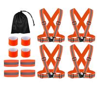Anlising 4PCS Gilet Réfléchissant Vélo+4PCS Bracelet Réfléchissant Réglable+4PCS Brassard Reflechissant, Harnais de Reflechissant Réglable Gilet avec Sac en Filet, pour La Course, Le Vélo, La Moto