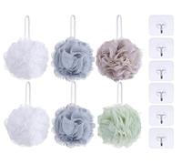 Anlising 6PCS Boule de Douche,Brosse Éponge de Douche,Éponges en Maille,Fleurs de Douche, Éponge Loofah,Éponge de Bain,Envoyer 6 Crochets,pour Femme et Homme Peau Exfoliée Nettoyer et Apaiser la Peau