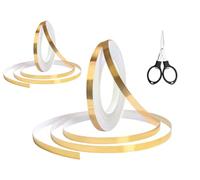 Anlising Ruban Adhésif Métallisé Doré, 2PCS Ruban Décoratif pour Carrelage, Envoyer Ciseaux Pliant, 1CM x 50M, Ruban de Film Mylar en Polyester Métallisé Doré, pour Murs, Sols