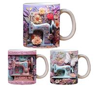 Anloximt 3Pack Tasse à café Couture Quilting Tasse Machine à Coudre Mug Couture Peint Mug Céramique Mug Couture Tasse Funny Cadeaux pour Noël Anniversaire Quilting Enthusiasiasts