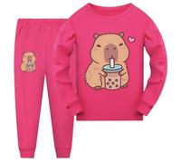 ANLPHWB Ensemble pour Enfants avec Haut à Manches Longues et Pantalon, imprimé Adorable de Capybara pour garçons et Filles,Pink2,150cm