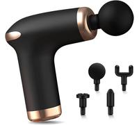 Anluomafuy Pistolet de Massage, Mini Massage Gun avec 6 Niveaux Réglables et 4 Têtes, Masseur à Main avec Moteur Silencieux, Soulagement Douleurs Musculaires, Cadeau Anniversaire Femme & Homme (Noir)