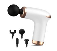 Anluomafuy Pistolet de Massage, Mini Massage Gun avec 6 Niveaux Réglables et 4 Têtes, Masseur à Main avec Moteur Silencieux, Soulagement Douleurs Musculaires, Cadeau Anniversaire Femme & Homme (Blanc)