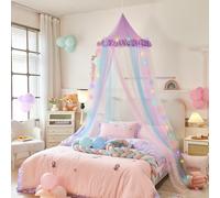 Anmas Power Princess Rainbow Bed Canopy with Colorful Mesh Stitching Mosquito Net Princess Dome Mesh Bed Canopy for Bedroom Decoration Bed Netting