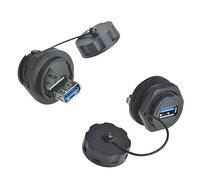 Anmbest Lot de 2 connecteurs électriques USB 3.0 femelle vers femelle IP67 étanches, adaptateur coupleur double tête, montage sur panneau avec bouchon étanche et anti-poussière