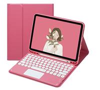 AnMengXinLing Étui avec clavier pour iPad 10.2 pour iPad 9/iPad 8/iPad 7 (2021/2020/2019) - Clavier amovible avec porte-crayon - Étui fin en cuir pour iPad 9/8/7e génération (rose vif)
