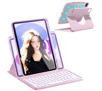 AnMengXinLing Étui avec clavier pour iPad Air 11" 2025 (M3)/2024 (M2)/Air 5/Air 4, étui vertical pour iPad Pro 11 avec clavier et porte-crayon, dos transparent magnétique rotatif amovible (rose)