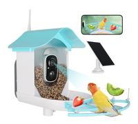 ANMESC Mangeoire à oiseaux avec caméra, identifie les espèces d'oiseaux, mangeoire intelligente avec caméra à énergie solaire, vidéo HD 2K automatique dans le jardin, cadeau idéal pour la famille et