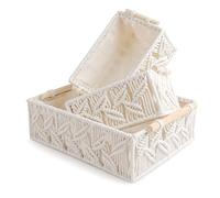 ANMINY Lot de 3 paniers de rangement en macramé faits à la main en coton tissé décoratif bohème avec poignées en bois pour chambre d'enfant, bébé, enfant, serviette en papier, grande et petite
