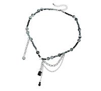 ANMITI Chaîne de clavicule gothique multicouche unique avec glands foncés et longueur réglable - Style punk - Collier en alliage pour femme