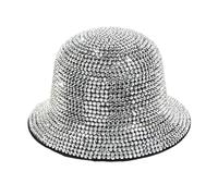 ANMITI Chapeau bob coloré à strass pour homme et femme - Large bord - Pour pêcheur, chanteur, danseur, spectacle, disco, Argenté., Taille unique