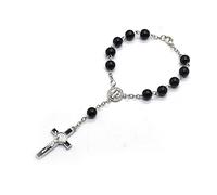 ANMITI Chapelet exquis pour bijoux en croix, perles de verre noires, article indispensable pour la prière du catholicisme, bijoux religieux
