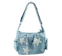 ANMITI Sac à bandoulière esthétique pour femme - Tendance - Pour étudiant - Grande capacité - Sac à bandoulière de grande capacité pour femme - Motif étoile, bleu