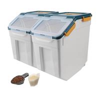 ANMOO Lot de 2 boîtes hermétiques pour farine 20 kg, récipients de stockage pour riz et aliments secs, grand conteneur scellé pour céréales avec roues, bacs de rangement sans BPA avec cuillère (Bleu)