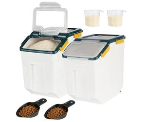 ANMOO Lot de 2 boîtes hermétiques pour farine 20 kg, récipients de stockage pour riz et aliments secs, grand conteneur scellé pour céréales avec roues, bacs de rangement sans BPA avec cuillère (Bleu)