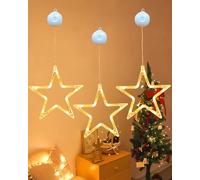Anmossi Décorative de Noël avec Étoile,3 Pièces Rideau Lumineux,10 LEDs Étoile Lumineuse à Piles Blanche Chaude,Minuterie,Guirlande Lumineuse Décoration pour Intérieur de Noël,Fête,Mariage