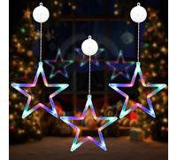 Anmossi Décorative de Noël avec Étoile,3 Pièces Rideau Lumineux,10 LEDs Étoile Lumineuse à Piles,Minuterie,Guirlande Lumineuse Décoration pour Intérieur de Noël,Fête,Mariage,Couleur