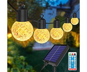 Anmossi Guirlande Lumineuse Exterieur Solaire,15 mètres Guirlande Guinguette Extérieure LED avec Télécommande,25 Ampoules G40 en Plastique,Étanche IP44,pour Jardin,Fête,Cour(Blanc Chaud)