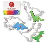 Ann Clark Cookie Cutters Ensemble de 3 emporte-pièces dinosaure avec livret de recettes, T-rex, brontosaure et tricératops