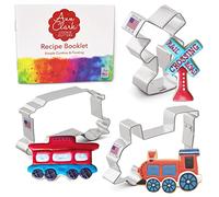Ann Clark Cookie Cutters Ensemble de 3 emporte-pièces train/voie ferrée avec livret de recettes, moteur de train, wagon de queue, panneau de croisement voie ferrée
