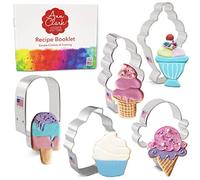 Ann Clark Cookie Cutters Ensemble de 5 emporte-pièces crème glacée et sucreries avec livret de recettes, cône de crème glacée, cône crème glacée molle, glace à l’eau, crème glacée sundae et cupcake