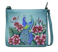 Anna by Anuschka Crossbody Organizer, Sac à bandoulière pour Femme en Cuir véritable Peint à la Main Motif Paon, Peacock Love, Einheitsgröße
