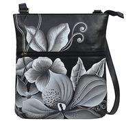 Anna by Anuschka étroit, Sac à bandoulière Fin en Cuir véritable Peint à la Main pour Femme Motif Minuit Noir, Midnight Floral Black, Einheitsgröße