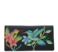 Anna by Anuschka Femme Women's Hand-Painted Leather RFID Two Fold Clutch Wallet Portefeuille Cuir véritable - Pochette à Double pli, Oiseaux au Paradis-Noir, Einheitsgröße