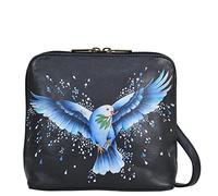 Anna by Anuschka Hand Painted Women’s Leather Small Zip Crossbody, Petit Sac à bandoulière en Cuir véritable Peint à la Main pour Femme-Peace and Love, Taille Unique