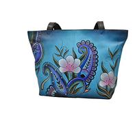 Anna by Anuschka, Handpainted Leather Large Tote, Sac de transport en cuir véritable Femme, Denim Floral Paisley, L