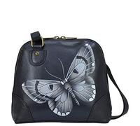 Anna by Anuschka Petit Sac à Main en Cuir véritable avec Fermeture éclair pour Femme | Organiseur Multi-Compartiments, Papillons/Noir, Taille Unique