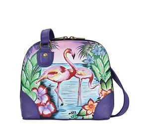 Anna by Anuschka Petit sac à main en cuir véritable avec fermeture éclair pour femme | Organiseur multi-compartiments, Flamants roses., Taille unique