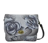 Anna by Anuschka Sac à bandoulière en Cuir véritable à Trois Compartiments pour Femme, Rabat, Romantique Rose Noir, Taille Unique
