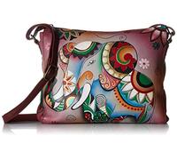 Anna by Anuschka - Sac à bandoulière Moyen mince pour femmes, en cuir peint à la main Femme, multicolore (Retro Elephant), taille unique