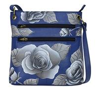 Anna by Anuschka Women’s Original Hand-Painted Leather Medium Shopper Crossbody, Anuschka Sac Cuir véritable pour Femme Peint à la Main Taille, Bleu Rose Romantique, Einheitsgröße