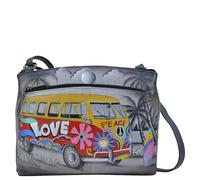 Anna by Anuschka Women's Hand-Painted Genuine Leather Crossbody Organizer - Happy Camper