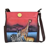 Anna by Anuschka Women's Hand-Painted Leather Crossbody with Side Pockets, Poches latérales Femme, Sacs-African Dusk, Einheitsgröße