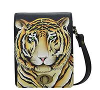 Anna by Anuschka Women's Hand-Painted Leather Flap Crossbody/Belt Bag with Sac à bandoulière Convertible en Cuir véritable Peint à la Main avec Protection RFID-Tigre du Bengale Femmes, Taille Unique