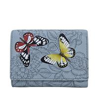 Anna by Anuschka Women's Hand-Painted Leather Ladies Three Fold Wallet, Portefeuille pour Femme plié en Trois Parties, Papillon de Jardin Bleu, Taille Unique