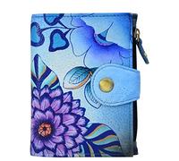 Anna by Anuschka Portefeuille en Cuir véritable pour Femme, Œuvre Originale Peinte à la Main, Summer Bloom Blue, Taille Unique