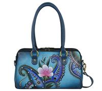 Anna by Anuschka Women's Hand-Painted Leather Multi Compartment Satchel, Cuir véritable Femme, Denim Paisley Floral, L